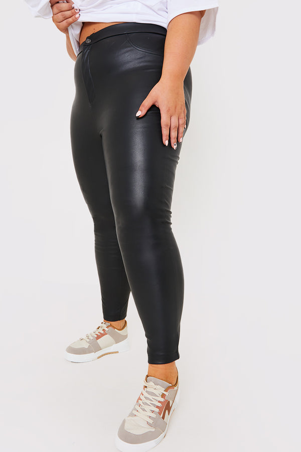 In The Style In The Style Faux Leather Button Detail Leggings Black