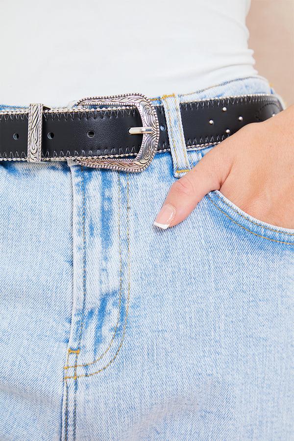 In The Style In The Style Faux Leather Western Belt Black