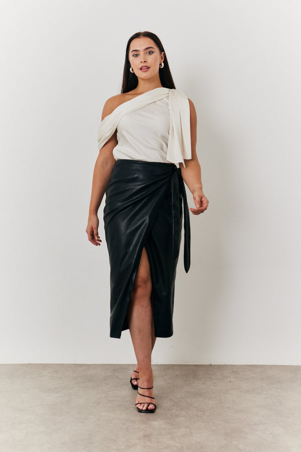 in the style In the Style Faux Leather Wrap Skirt Black