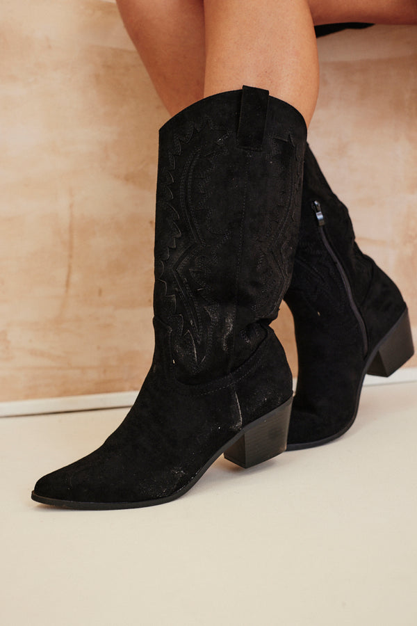 In The Style In The Style Faux Suede Cowboy Boot Black