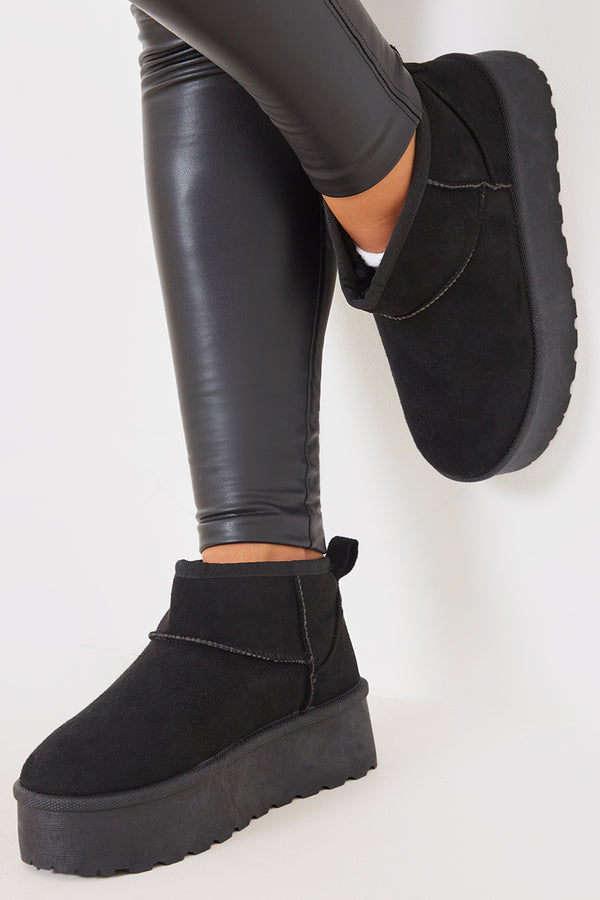 in the style In The Style Faux Suede Platform Boots Black