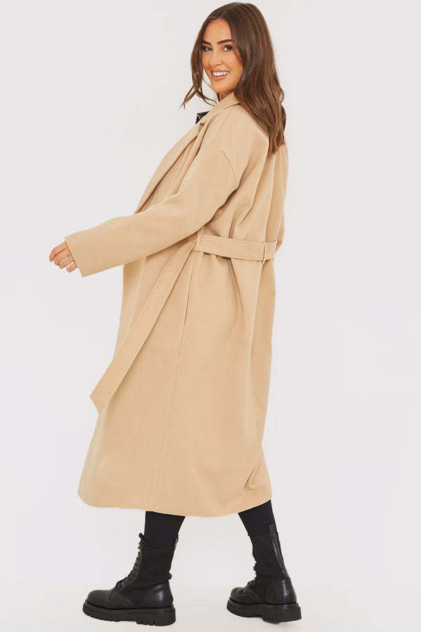 In The Style In The Style Faux Wool Belted Longline Coat Camel