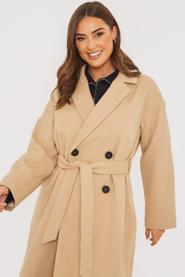 In The Style In The Style Faux Wool Belted Longline Coat Camel