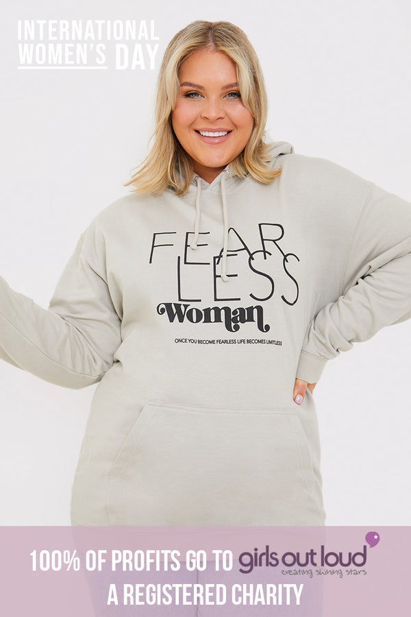 in the style In The Style Fearless Woman Slogan Hoodie Stone