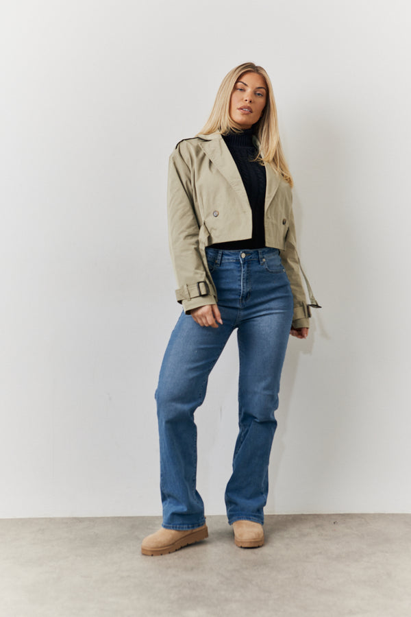 In The Style Fits Cropped Belted Trench Coat Khaki