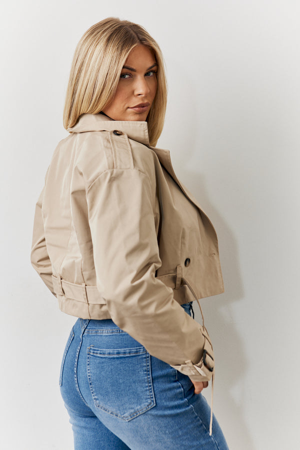 In The Style Fits Cropped Belted Trench Coat Khaki