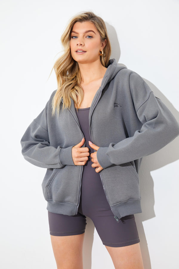 In The Style In The Style FITS EMBROIDED ZIP UP JERSEY JACKET Grey