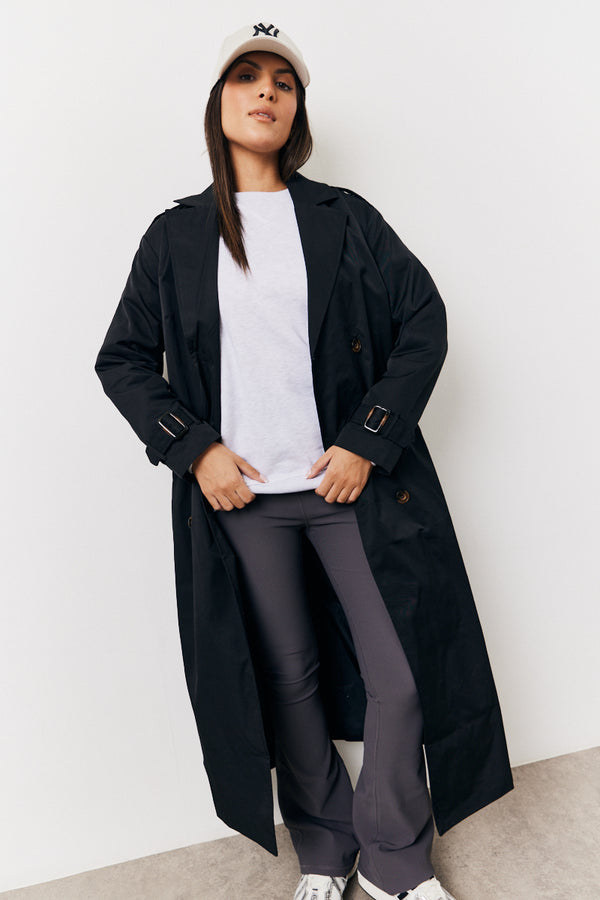 In The Style Fits Longline Trench Coat Black