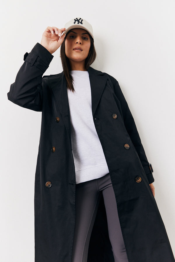 In The Style Fits Longline Trench Coat Black