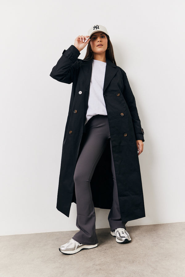 in the style Fits Longline Trench Coat Black