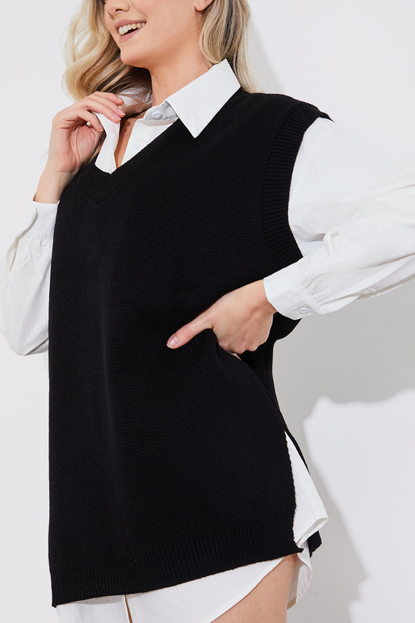 In The Style Fits Oversized Knitted Vest Black