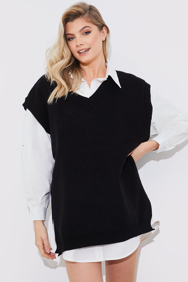 in the style Fits Oversized Knitted Vest Black