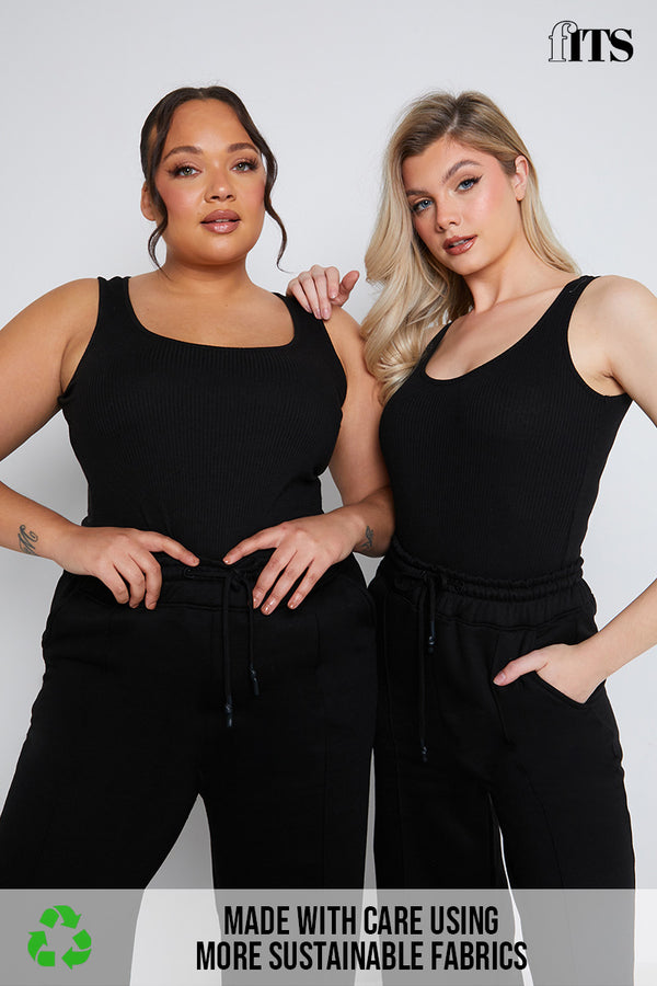 In The Style Fits Ribbed Scoop Neck Bodysuit Black