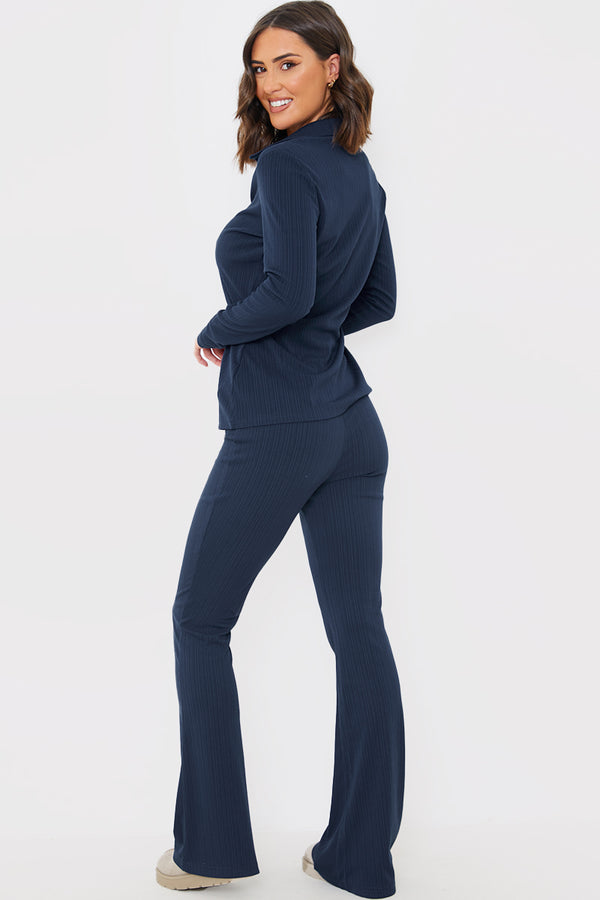 In The Style In The Style Flared Ribbed Co Ord Trouser Navy