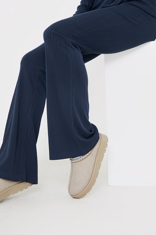 In The Style In The Style Flared Ribbed Co Ord Trouser Navy