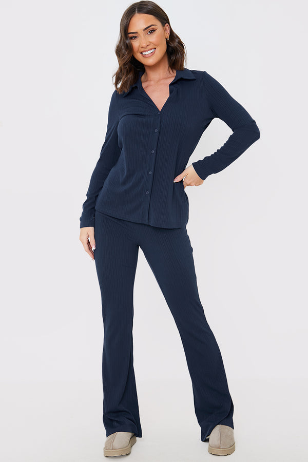in the style In the Style Flared Ribbed Co Ord Trouser Navy