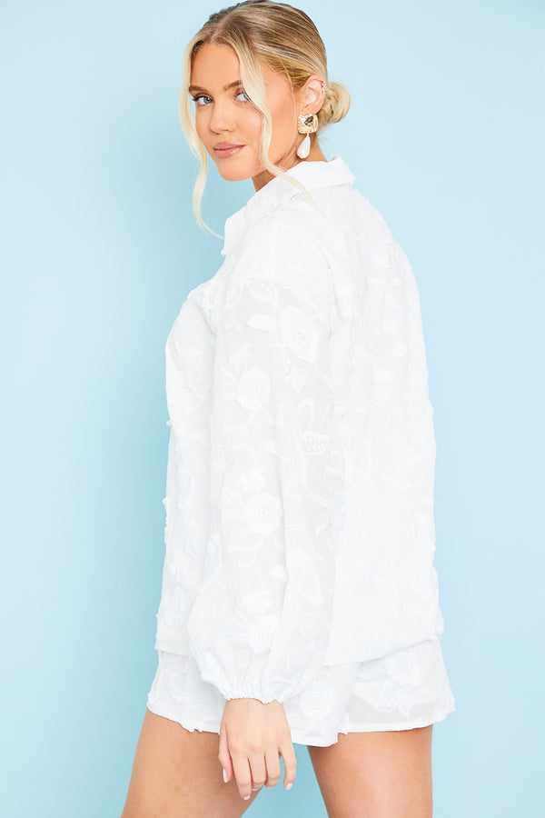 In The Style In The Style Floral Applique Co-Ord Shirt White