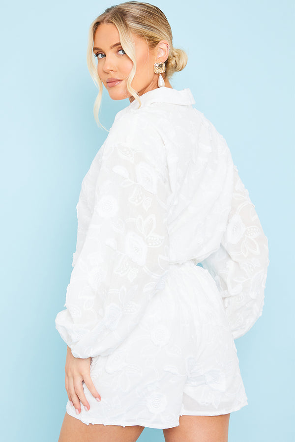 In The Style In The Style Floral Applique Drawstring Co-Ord Shorts White