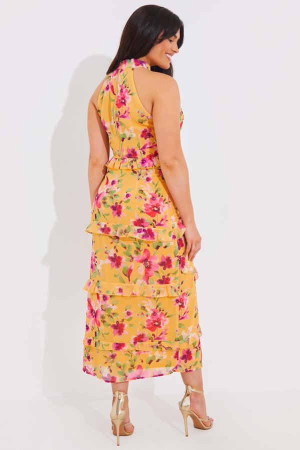 In The Style In The Style Floral Chiffon Maxi Co-Ord Skirt Lemon