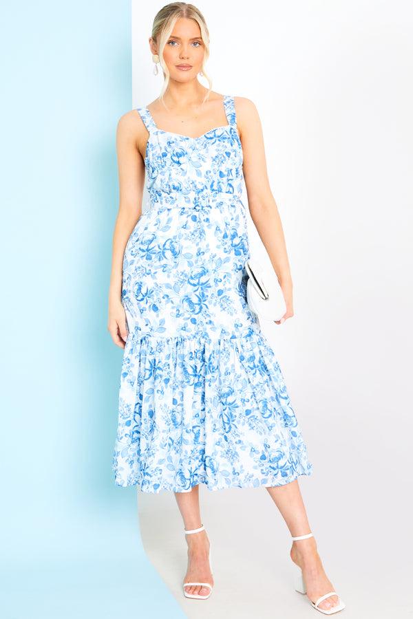 in the style In the Style Floral Corset Detail Midaxi Dress White