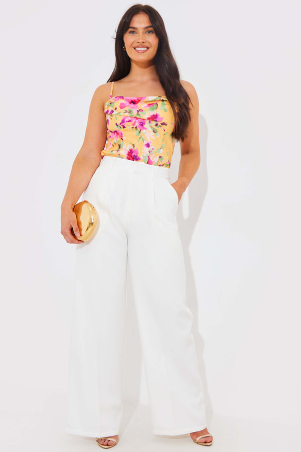 In The Style In The Style Floral Drape Bodysuit Lemon