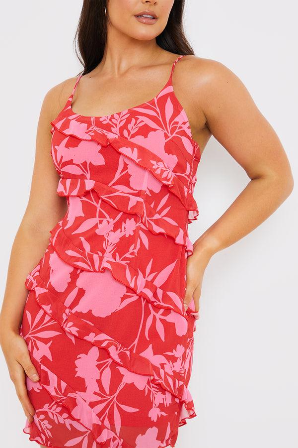 In The Style In The Style Floral Frill Cami Mini Dress Red