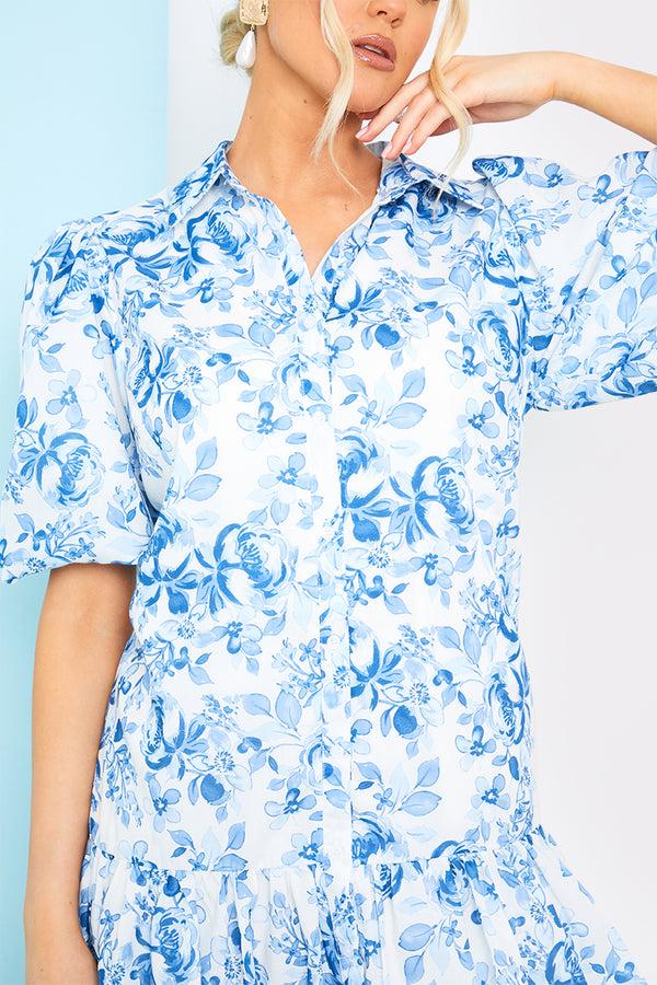 In The Style In The Style Floral Frill Detail Mini Smock Dress White