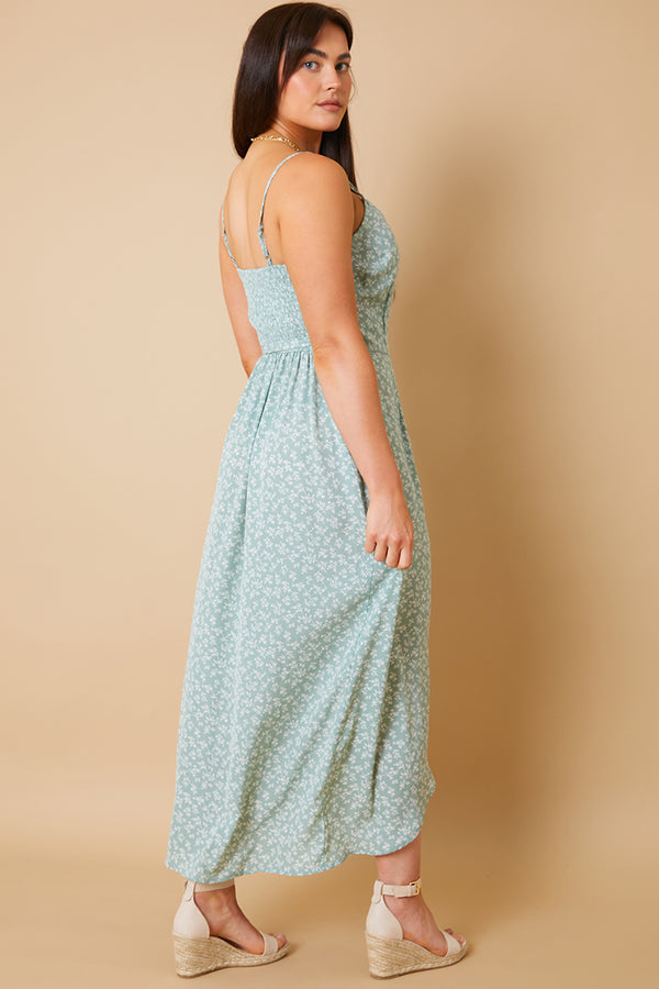 In The Style In The Style Floral Frill Wrap Maxi Dress Sage