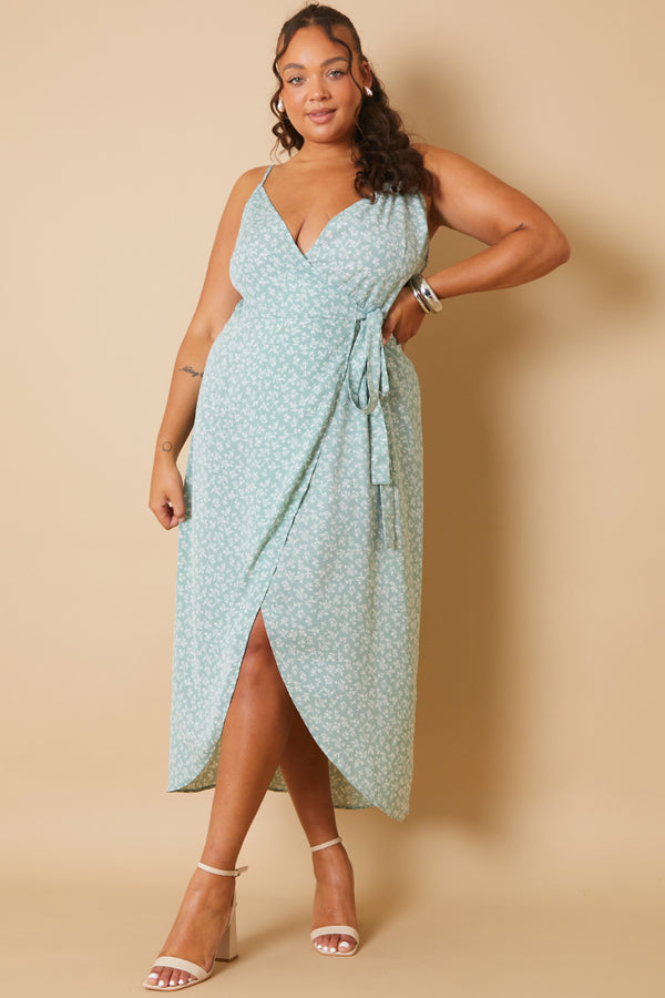 In The Style In The Style Floral Frill Wrap Maxi Dress Sage