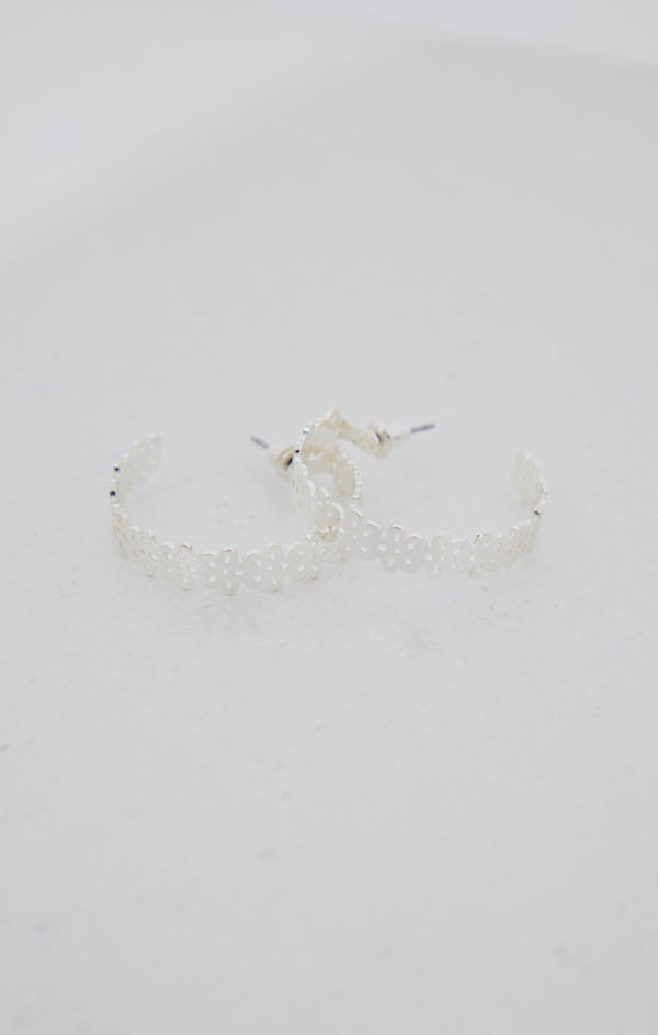 In The Style In The Style Floral Pattern Hoops Silver