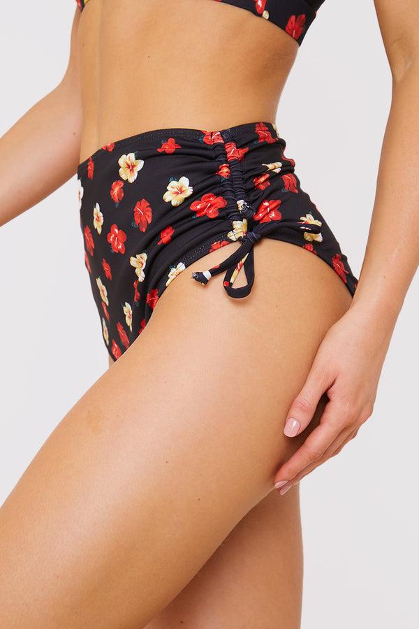 In The Style In The Style Floral Print Drawstring Bikini Bottom Black