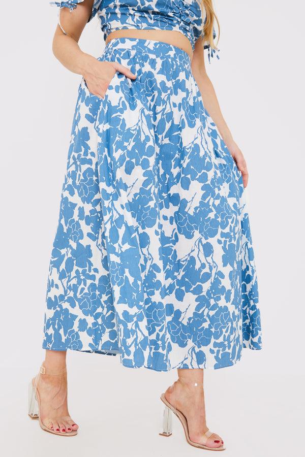 In The Style In The Style Floral Print Midi Skirt Blue
