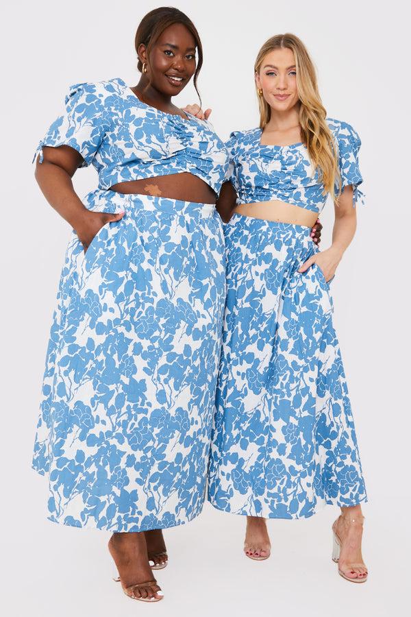 In The Style In The Style Floral Print Midi Skirt Blue