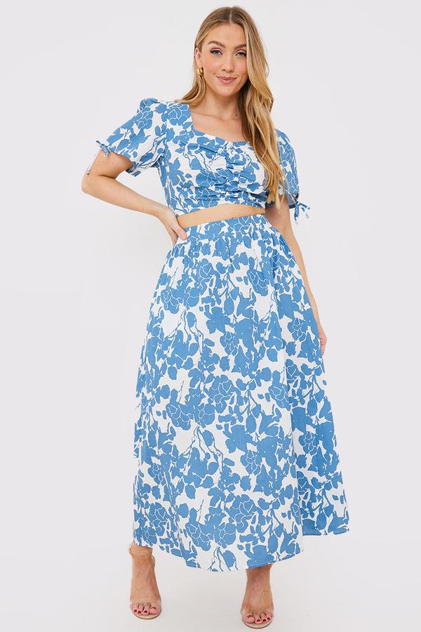 in the style In the Style Floral Print Midi Skirt Blue