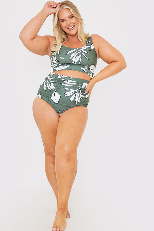 In The Style In The Style Floral Print Scoop Neck Bikini Top Khaki