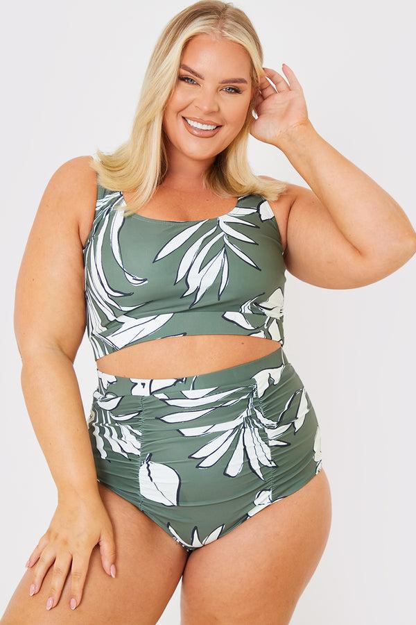 in the style In the Style Floral Print Scoop Neck Bikini Top Khaki