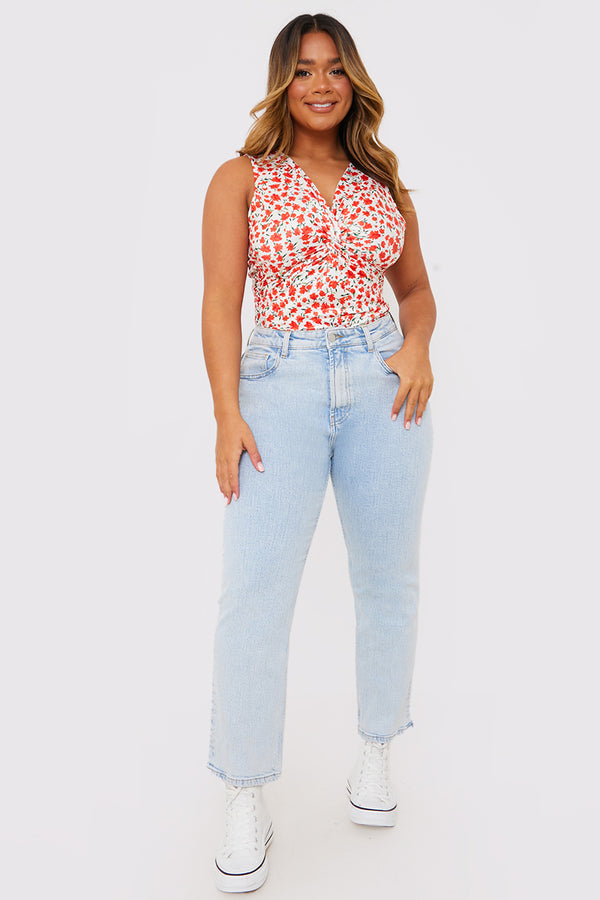 In The Style In The Style Floral Print Twist Front Sleeveless Bodysuit Multi