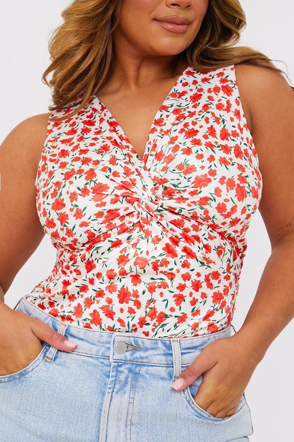 In The Style In The Style Floral Print Twist Front Sleeveless Bodysuit Multi