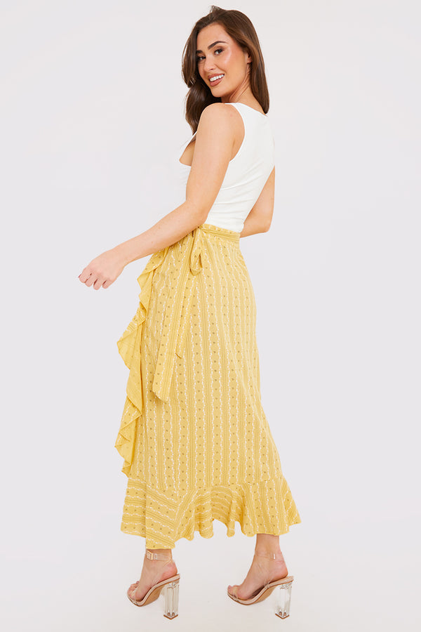 In The Style In The Style Floral Print Wrap Midaxi Skirt Yellow