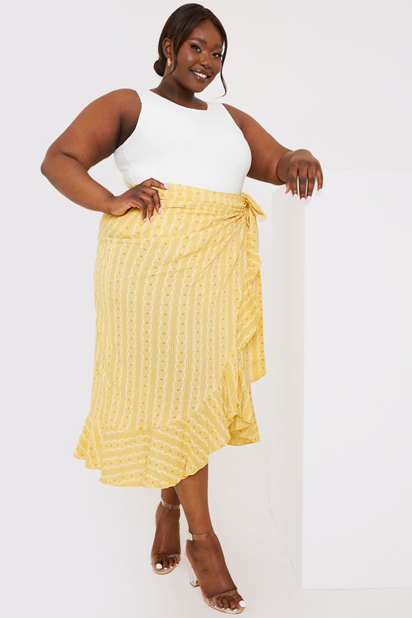In The Style In The Style Floral Print Wrap Midaxi Skirt Yellow