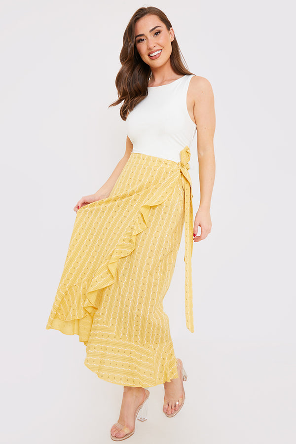 in the style In the Style Floral Print Wrap Midaxi Skirt Yellow