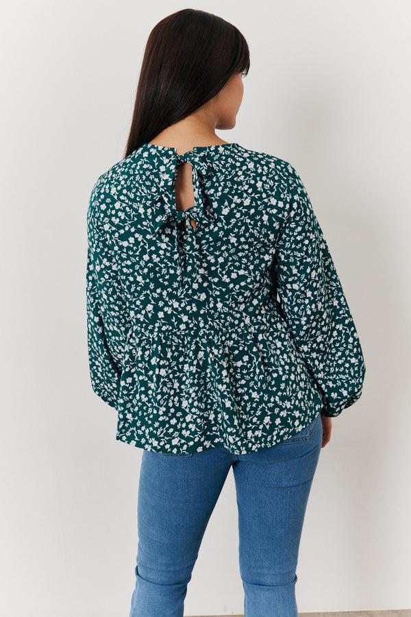 In The Style In The Style Floral Printed Smock Top Green