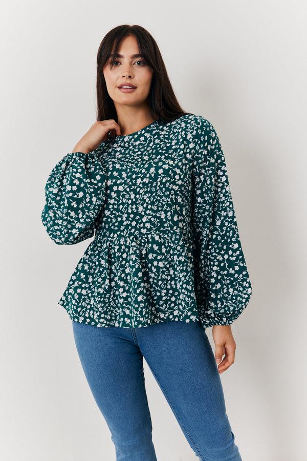 in the style In the Style Floral Printed Smock Top Green