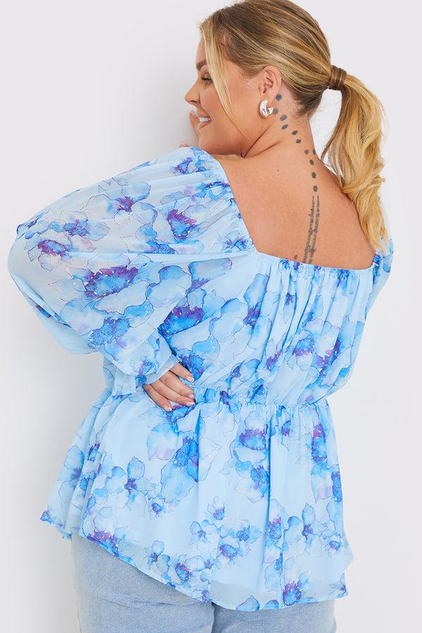 In The Style In The Style FLORAL RUCHED BUST SMOCK TOP Blue