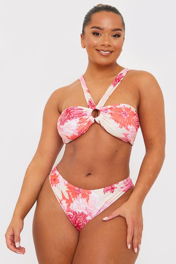 in the style In the Style Floral Seamless Boomerang Bikini Bottom Pink