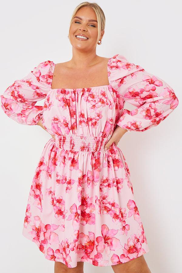 in the style In the Style FLORAL SHIRRED WAIST MINI DRESS Pink