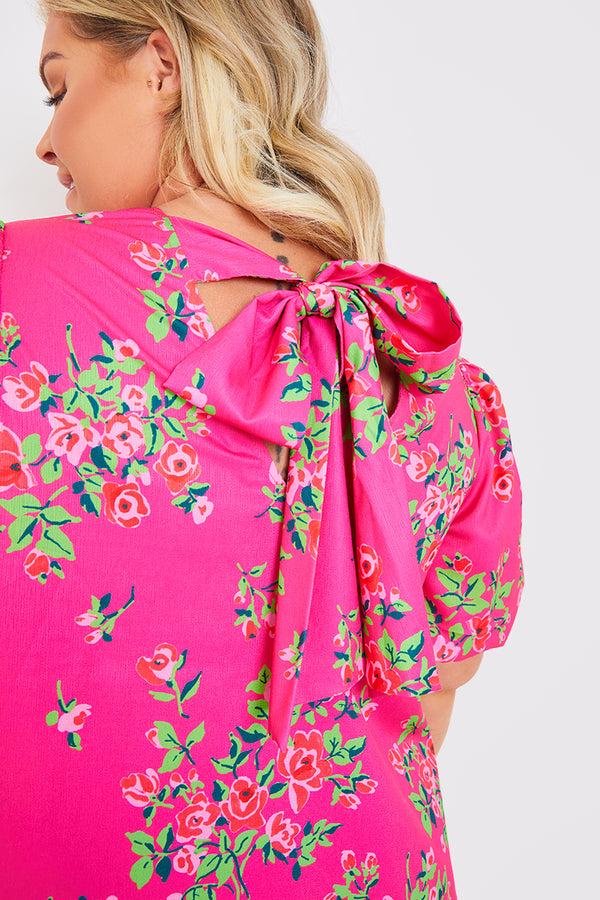 In The Style In The Style Floral Smock Dress With Tie Back Detail Pink