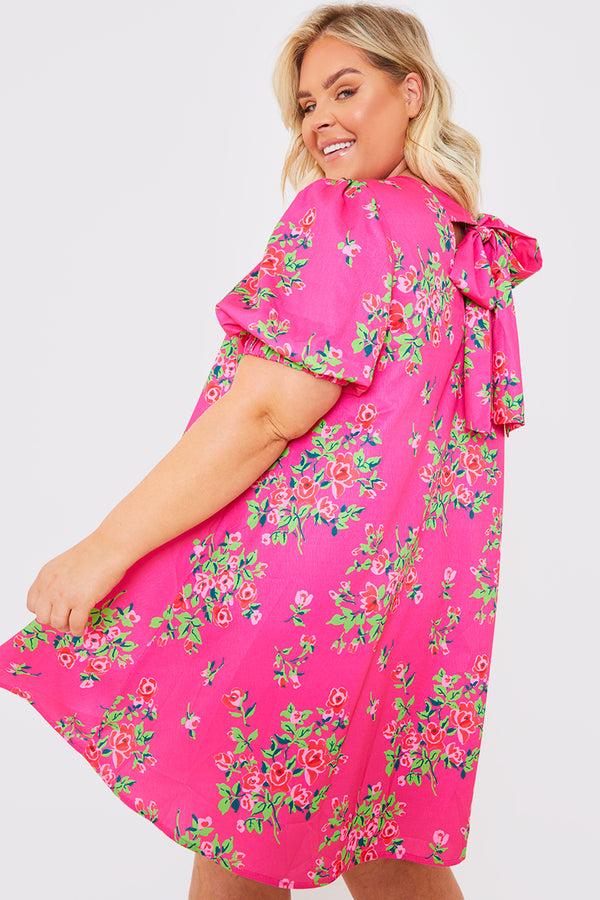 In The Style In The Style Floral Smock Dress With Tie Back Detail Pink