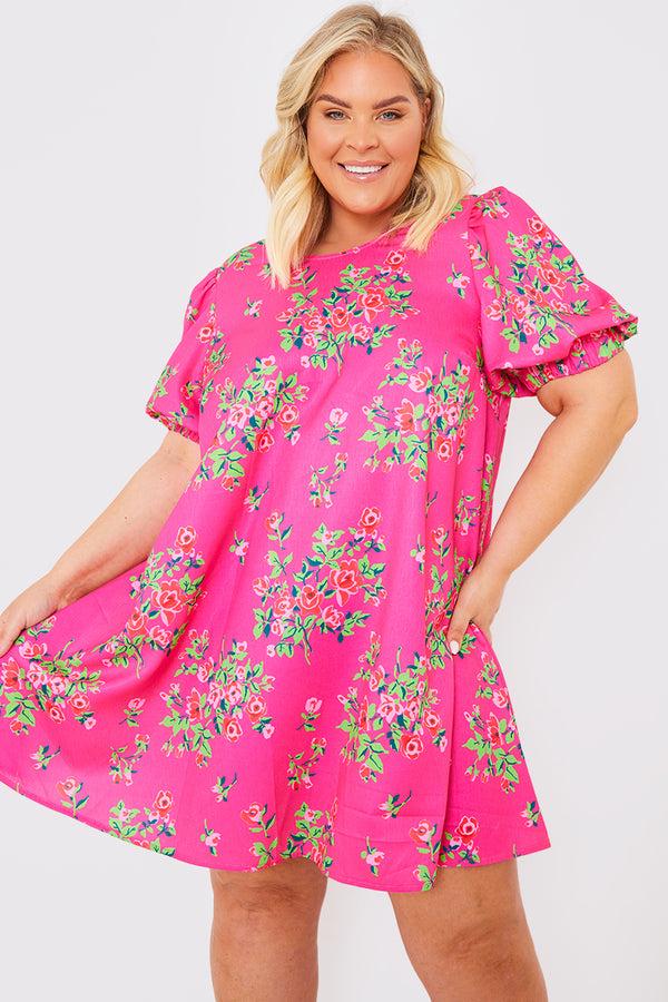 in the style In the Style Floral Smock Dress With Tie Back Detail Pink