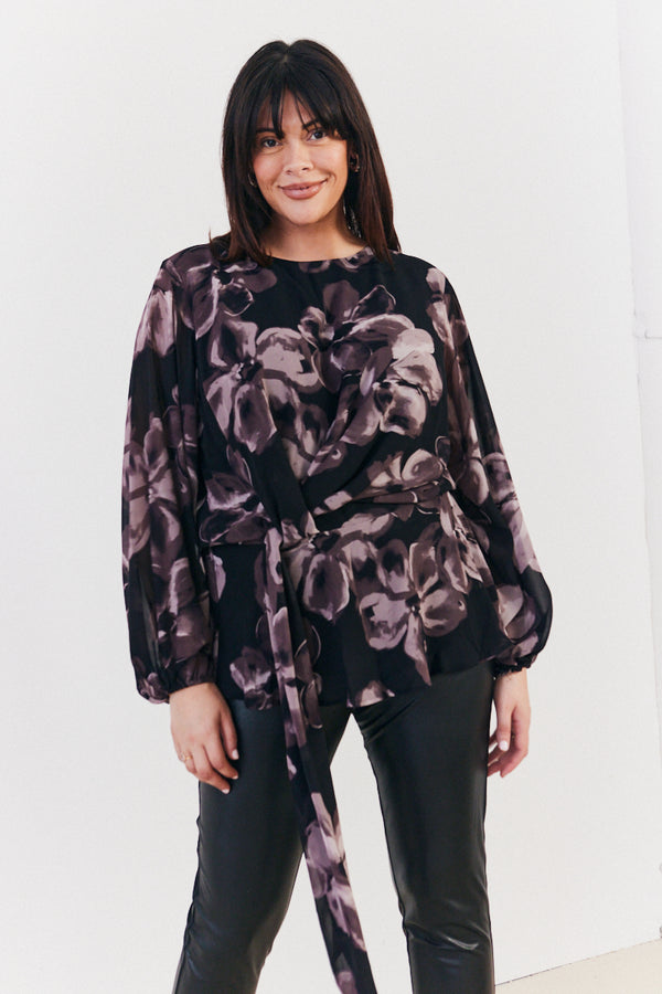 In The Style In The Style Floral Tie Waist Blouse Brown